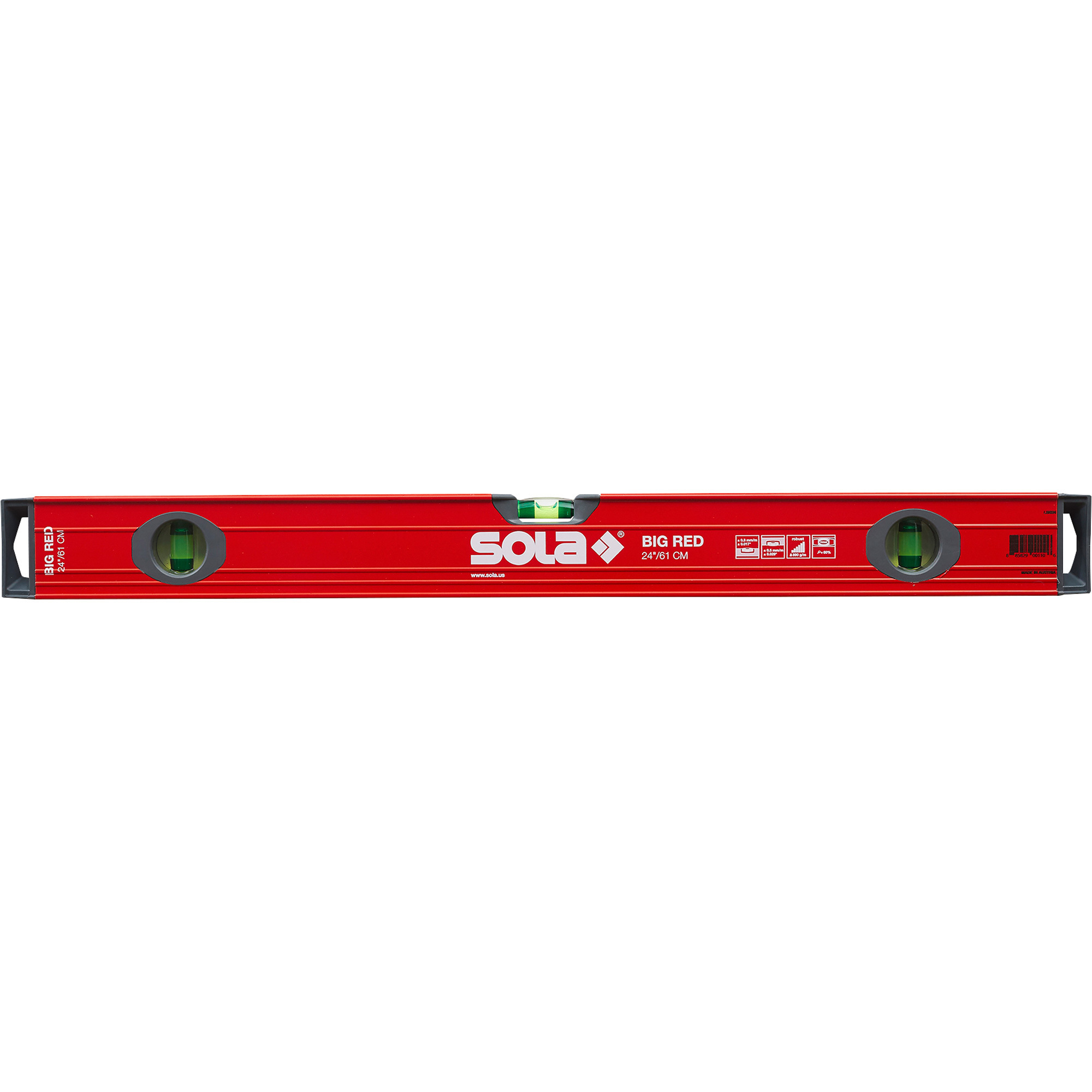 SOLA Box Beam Level - 24in., 3 Vials, Heavy-Duty, High Contrast, Model# LSB24